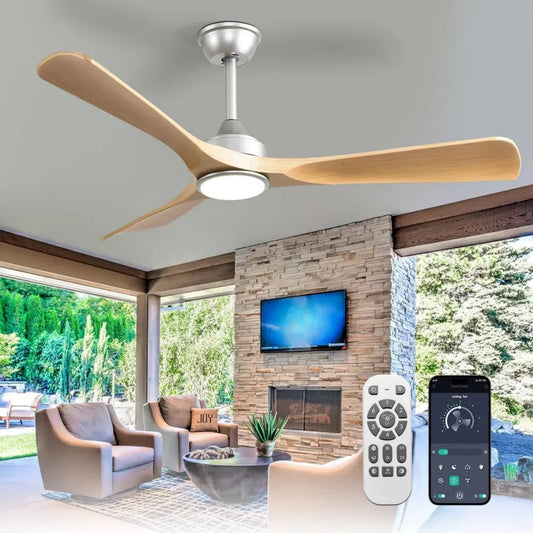 Ventilateur de Plafond Silencieux LED avec Télécommande et Application - 132cm, Idéal pour Salon, Jardin ou Bureau, Couleur Kaki