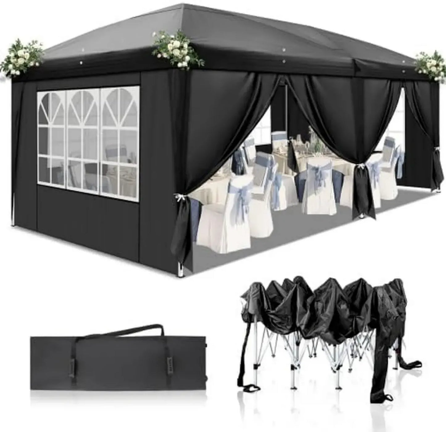 Tonnelle de Jardin 3x6m Imperméable avec Panneaux Latéraux - Idéale pour Mariages, Fêtes et Camping